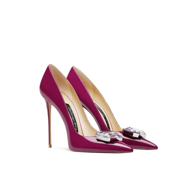 Sexy Fuchsia Avond Rhinestone Lakleer Pumps 2024 Leer 10 Cm Naaldhakken Stiletto Spitse Neus Pumps Hoge Hakken