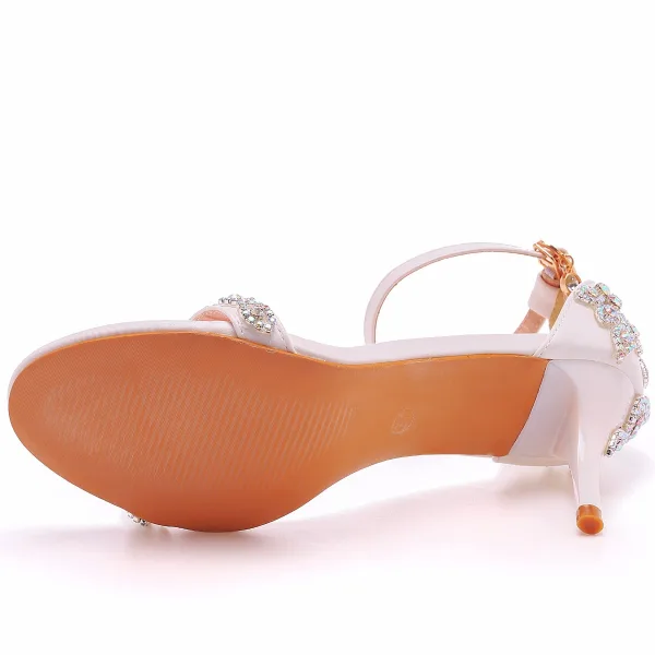 Maravilloso Multi-Colors Rhinestone Zapatos de novia 2022 7 cm Stilettos / Tacones De Aguja Correa Del Tobillo Peep Toe Boda Sandalias High Heels