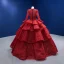 High-end Burgundy Beading Sequins Lace Flower Cascading Ruffles Wedding Dresses 2022 Ball Gown High Neck Long Sleeve Floor-Length / Long