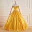 Sparkly Yellow Sequins Rhinestone Prom Dresses 2023 Ball Gown Off-The-Shoulder Sleeveless Backless Floor-Length / Long Prom Formal Dresses