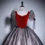 Elegant Burgundy Glitter Prom Dresses 2023 Ball Gown Square Neckline Short Sleeve Backless Bow Floor-Length / Long Prom Formal Dresses