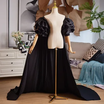 Vintage Retro Black Prom Shawl 2025 Puffy Short Sleeve