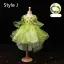 Flower Fairy Sage Green Appliques Birthday Flower Girl Dresses 2024 Ball Gown V-Neck Bell sleeves Floor-Length / Long
