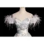 Fashion Sky Blue Printing Prom Dresses 2023 A-Line / Princess Off-The-Shoulder Tassel Short Sleeve Backless Floor-Length / Long Prom Formal Dresses