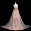 Style Chinois Rougissant Rose Perlage Paillettes En Dentelle Fleur Appliques Fendue devant Robe De Bal 2025 Princesse Bustier Sans Manches Dos Nu Train De Balayage Promo
