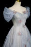 Bling Bling Sky Blue Beading Sequins Ruffle Prom Dresses 2023 A-Line / Princess Off-The-Shoulder Short Sleeve Backless Floor-Length / Long Prom Formal Dresses