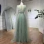 Elegante Salbeigrün Pailletten Ballkleider 2024 A Linie V-Ausschnitt Ärmellos Lange Ball Festliche Kleider