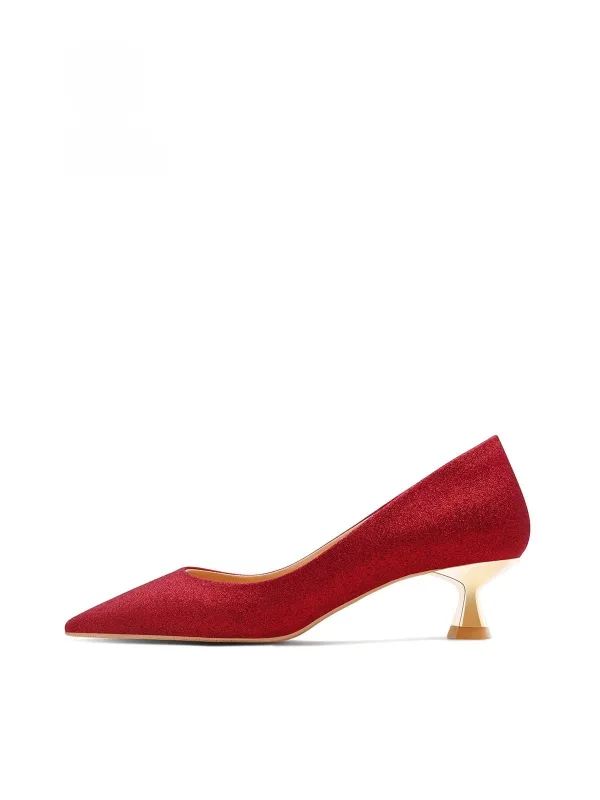 Chinese style Red Leather Wedding Shoes 2026 5 cm Stiletto Heels Pointed Toe Wedding Pumps High Heels