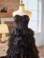 Charming Black Cascading Ruffles Asymmetrical Prom Dresses Cocktail Dresses 2024 A-Line / Princess Strapless Sleeveless Backless Cocktail Party