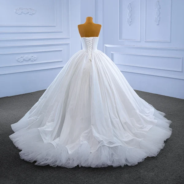 High-end White Pearl Wedding Dresses 2022 Ball Gown Strapless Sleeveless Backless Court Train Wedding