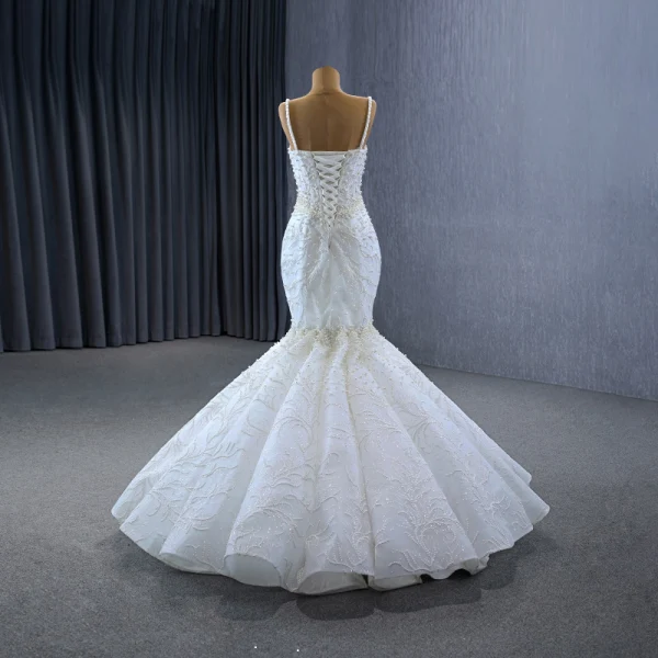 High-end White Handmade  Beading Pearl Wedding Dresses 2023 Ball Gown Spaghetti Straps Sleeveless Backless Floor-Length / Long Wedding