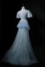 Scintillantes Bleu Ciel Fendue devant Paillettes Robe De Soirée 2024 Trompette / Sirène Col Haut Manches Courtes Longue Soirée Robe De Ceremonie