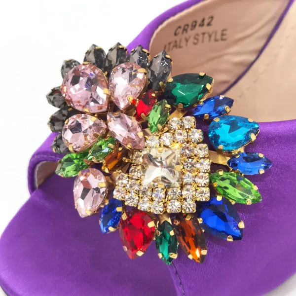 Chic / Beautiful Rhinestone Satin Purple Prom Womens Sandals Clutch Bags 2023 9 cm Open / Peep Toe Crystal Thick Heels Sandals High Heels Clutch Bags