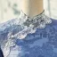 Vintage / Retro Chinese style Sky Blue Lace Flower Summer Street Wear Cheongsam 2024 Trumpet / Mermaid High Neck 1/2 Sleeves Tea-length