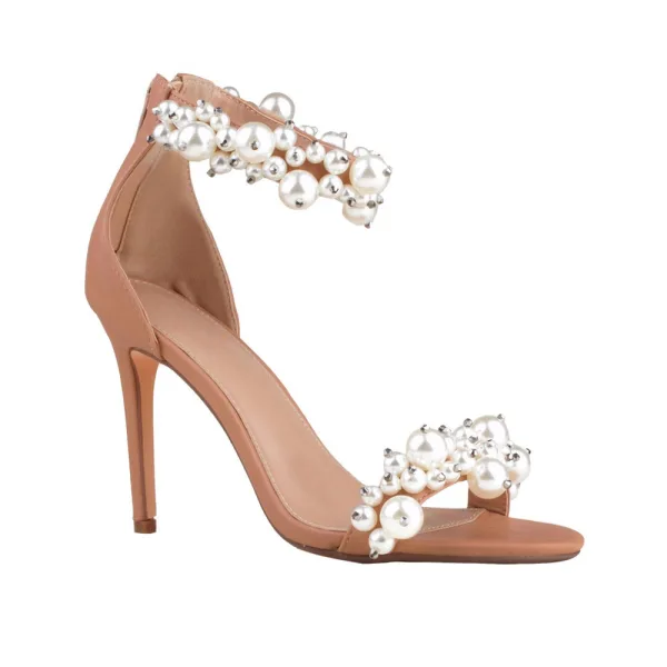 Sexy Black Pearl Evening Party Womens Sandals 2022 10 cm Stiletto Heels Open / Peep Toe Sandals High Heels