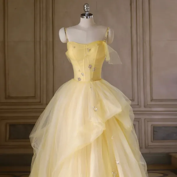 Chic / Beautiful Yellow Prom Dresses 2022 Ball Gown Spaghetti Straps ...