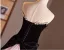 Sexy Black Pearl Trumpet / Mermaid Evening Dresses 2025 Strapless Sleeveless Backless Floor-Length / Long Evening Party Formal Dresses