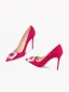 Inhabituel Fushia Daim Faux Diamant Promo Escarpins 2024 Cuir 10 cm Talons Aiguilles À Bout Pointu Escarpins Talons Hauts