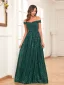 Bling Bling Dark Green Sequins Evening Dresses 2024 A-Line / Princess Off-The-Shoulder Sleeveless Backless Floor-Length / Long Evening Party Formal Dresses