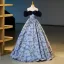 Vintage / Retro Navy Blue Sequins Printing Prom Dresses 2023 Ball Gown Off-The-Shoulder Short Sleeve Backless Floor-Length / Long Prom Formal Dresses