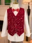 Bling Bling Rouge Paillettes 6 pièces Manches Longues Costume Garçon Mariage 2024 Bijoux De Corps Manteau Pantalon Chemise Cravate Gilet