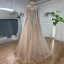 High End Elegante Lindgrün Handgefertigt Perlenstickerei Pailletten Ballkleider 2024 A Linie Stehkragen Lange Ärmel Sweep / Pinsel Zug Ball Festliche Kleider