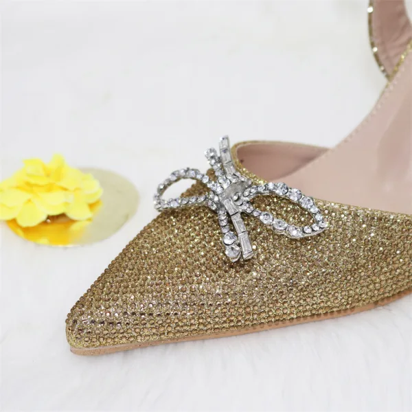 Sparkly Red Rhinestone Bow Evening Party Womens Sandals Clutch Bags 2023 8 cm Stiletto Heels Pointed Toe Sandals High Heels Clutch Bags