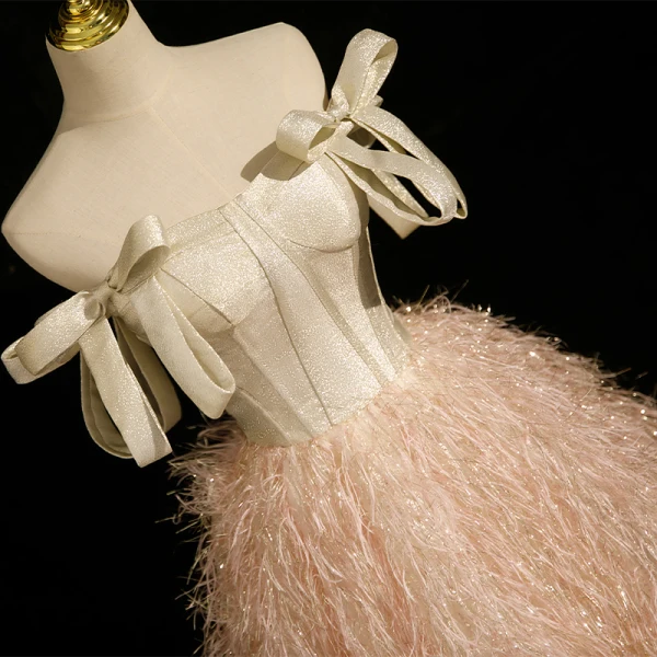 Charmant Champagne Paillettes Gland Robe De Bal 2023 Robe Boule De l'épaule Sans Manches Dos Nu Noeud Longue Promo Robe De Ceremonie