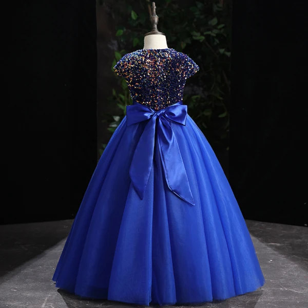 Chic / Beautiful Grey Sequins Prom Flower Girl Dresses 2022 Ball Gown Scoop Neck Sleeveless Sash Bow Floor-Length / Long Flower Girl Dresses