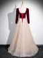 Chic / Belle Bordeaux Faux Diamant Paillettes Robe De Bal 2024 Princesse Encolure Carrée Manches Longues Longue Promo Robe De Ceremonie