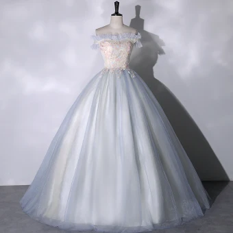 Élégant Bleu Ciel Paillettes Robe De Bal 2023 Robe Boule De L Épaule Manches Courtes Dos Nu Longue Promo Robe De Ceremonie