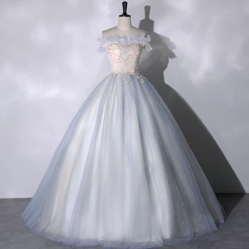 Élégant Bleu Ciel Paillettes Robe De Bal 2023 Robe Boule De L Épaule Manches Courtes Dos Nu Longue Promo Robe De Ceremonie