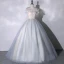Elegant Sky Blue Sequins Prom Dresses 2023 Ball Gown Off-The-Shoulder Short Sleeve Backless Floor-Length / Long Prom Formal Dresses