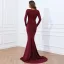 Sexy Burgundy Evening Dresses 2022 Trumpet / Mermaid V-Neck Long Sleeve Sweep Train Evening Party Formal Dresses