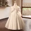 Elegant Ivory Pearl Satin Bow Birthday Flower Girl Dresses 2024 Ball Gown Scoop Neck Long Sleeve Floor-Length / Long Flower Girl Dresses