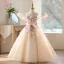 Elegante Champagner Pailletten Spitze Blumen Geburtstag Blumenmädchenkleider 2026 Ballkleid Rundhalsausschnitt Ärmellos Rückenfreies Lange Tülle