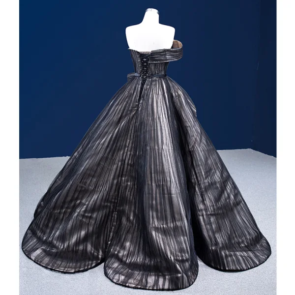 Elegant Black Pierced Prom Dresses 2022 Ball Gown One-Shoulder Sleeveless Backless Prom Floor-Length / Long Formal Dresses