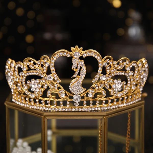 Niezwykły Złote Rhinestone Stop Ozdoby Do Włosów Ślubne 2022 Ślub Tiara