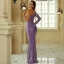 Sexy Grape Paillettes Robe De Soirée 2022 Trompette / Sirène Une épaule Manches Longues Dos Nu Longue Soirée Robe De Ceremonie