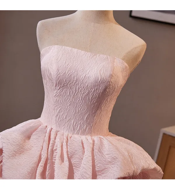 Fashion Blushing Pink Flower Prom Dresses 2024 Ball Gown Strapless Sleeveless Backless Sweep Train Prom Formal Dresses