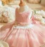 Elegant Blushing Pink Pearl Lace Flower Short Birthday Flower Girl Dresses 2024 Ball Gown Scoop Neck Sleeveless Backless Bow Tulle