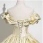 Chic / Beautiful Yellow Prom Dresses Ball Gown 2025 Off-The-Shoulder Short Sleeve Backless Floor-Length / Long Prom Formal Dresses