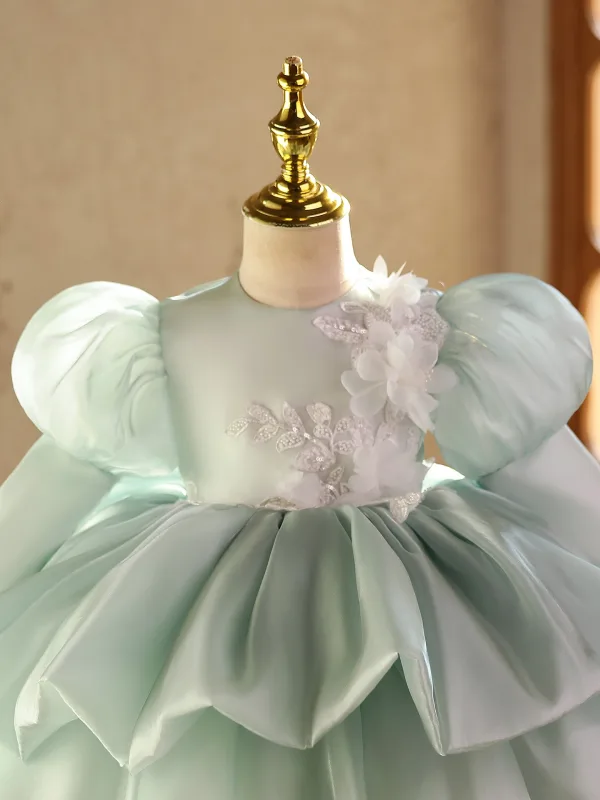Chic Beautiful Sage Green Beading Appliques Sequins Short Cascading Ruffles Birthday