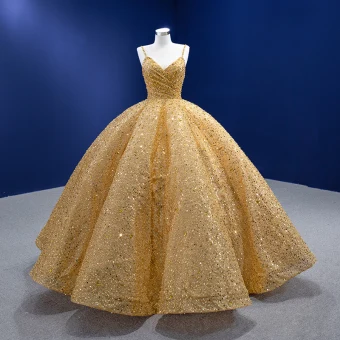 Haut De Gamme Doré Fait Main Perlage Perle Paillettes Robe De Bal 2022 Robe Boule Bretelles Spaghetti Sans Manches Dos Nu Longue Promo Robe De Ceremonie