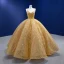 High-end Gold Handmade  Beading Pearl Sequins Prom Dresses 2022 Ball Gown Spaghetti Straps Sleeveless Backless Floor-Length / Long Prom Formal Dresses