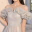Sparkly Grey Glitter Sequins Prom Dresses 2023 A-Line / Princess Scoop Neck Ruffle Short Sleeve Backless Floor-Length / Long Prom Formal Dresses