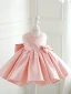 Lovely Candy Pink Pearl Short Bow Flower Girl Dresses 2023 Ball Gown Birthday Scoop Neck Long Sleeve