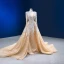 Luxury / Gorgeous Champagne Beading Sequins Lace Flower Evening Dresses 2023 Trumpet / Mermaid Deep V-Neck Long Sleeve Backless Court Train Evening Party Formal Dresses