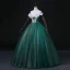 Elegant Dark Green Pearl Sequins Prom Dresses 2022 Ball Gown Off-The-Shoulder Short Sleeve Backless Floor-Length / Long Prom Formal Dresses