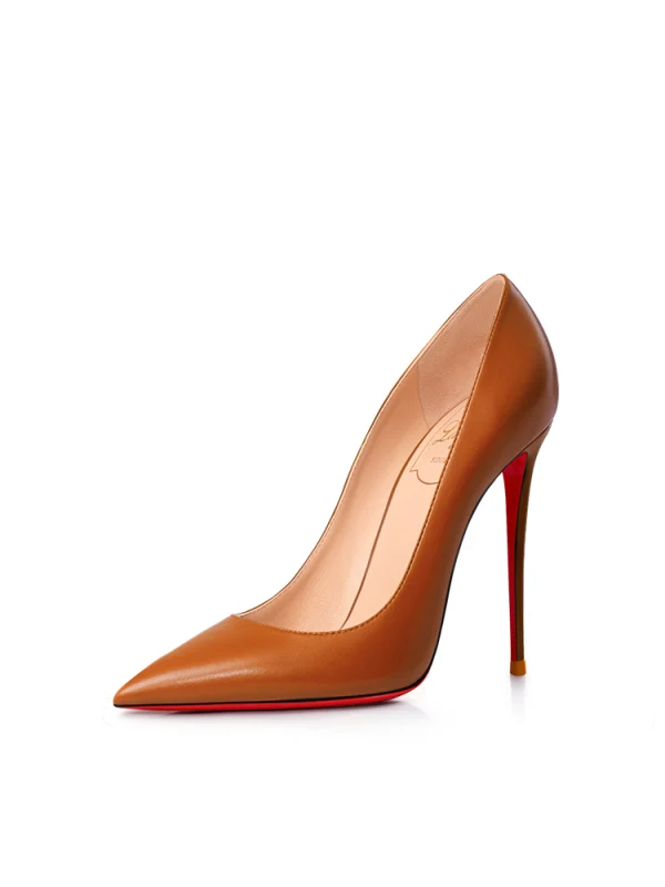 Snygga / Fina Brun Bal Röd Sula Pumps 2023 Läder 12 cm Stilettklackar Spetsiga Pumps Högklackade